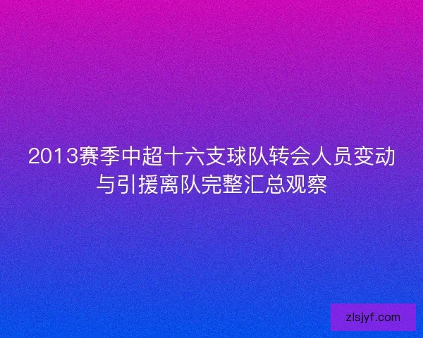 2013赛季中超十六支球队转会人员变动与引援离队完整汇总观察